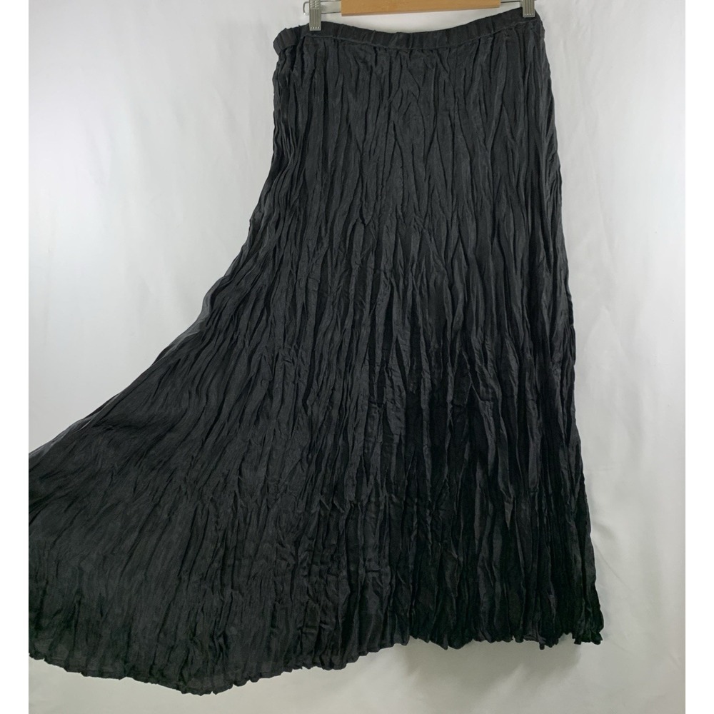 Whimsigoth Shinny Crinkle Broomstick Maxi Skirt Size 14 Black Boho Artsy Witchy